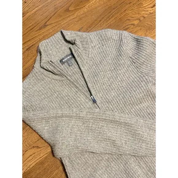 Bonobos Two Way Zip Up Mock Neck LambsWool Sweater Size S Slim Ribbed Knit Cream - Picture 6 of 7